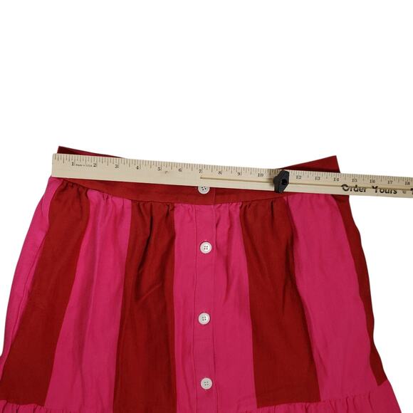 MDS Stripes Knit Tiered Button Front Maxi Skirt Size 2/M Pink Red Cotton Pockets - Picture 12 of 14